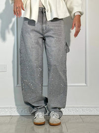 VALESKA - HOSEN MIT HOHER TAILLE UND WEITEM BEIN – Grau