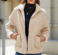 Sherpa-Jacke mit Reißverschluss und gesteppten Details für Frauen – Beige
