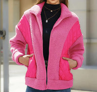 Sherpa-Jacke mit Reißverschluss und gesteppten Details für Frauen – Rosa
