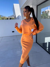 Hailey | Luxes Bequemes Sweatshirt und Kleid Set – Orange