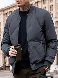 Liaxis | Solider Fleece-Puffermantel für Männer mit Taschen, lässiger Baseballkragen – Marine