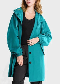 Wiebke | Damen Lässig Knopfverschluss Lange Regenjacke – Blau
