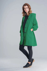 Wiebke | Damen Lässig Knopfverschluss Lange Regenjacke – Grün