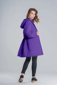 Wiebke | Damen Lässig Knopfverschluss Lange Regenjacke – Lila