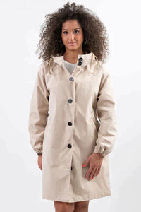 Wiebke | Damen Lässig Knopfverschluss Lange Regenjacke – Beige