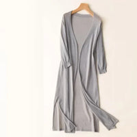 Leichter Langer Strickjacke für Damen | Offene Vorderseite – Grau