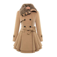 Yin | Schicker Trenchcoat mit veganem Pelz – Beige