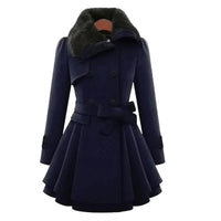 Yin | Schicker Trenchcoat mit veganem Pelz – Dunkelblau