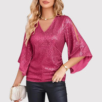 SUDE - GLÄNZENDES WICKELTOP MIT PAILLETTEN – Rosa