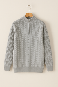 Noah Zopfstrickpullover mit Reißverschluss – Grau