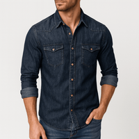 Alexander | Herren Klassischer Hemdkragen Jeanshemd – Dunkelblau