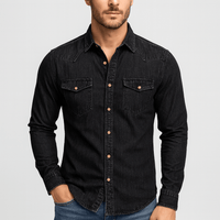 Alexander | Herren Klassischer Hemdkragen Jeanshemd – Schwarz