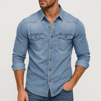 Alexander | Herren Klassischer Hemdkragen Jeanshemd – Hellblau