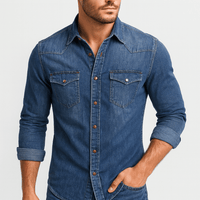 Alexander | Herren Klassischer Hemdkragen Jeanshemd – Blau