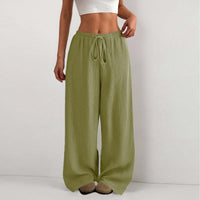 Damen Weite Sommerhose aus leichtem Stoff mit Gummizug – Olivgrün
