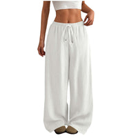 Damen Weite Sommerhose aus leichtem Stoff mit Gummizug – Weiß