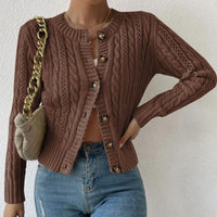 Strukturierte Strickjacke für Damen | Mit Knopfleiste – Braun