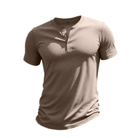 Herren Sommer Slim Fit Henley T-shirt – Khaki