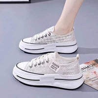 Damen Modische Plateau-Sneaker mit eleganter Textur und atmungsaktiver Oberflächenstruktur – Cremeweiß