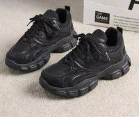 Damen Bequeme Sport Sneakers mit dicker Sohle – Schwarz