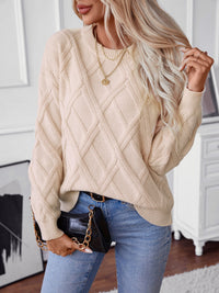 GEOMETRISCHER RUNDHALS-LANGARMPULLOVER | MODERNER STIL, KOMFORTABEL, VIELSEITIG – Khaki