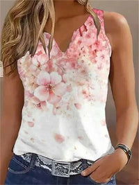 Damen ärmelloses Blusenshirt mit floralem Design – Weiß
