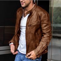 Herren Langarm Biker Jacke | Reißverschluss – Braun