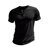Herren Sommer Slim Fit Henley T-shirt – Schwarz