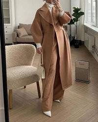 Eleganter Langer Trenchcoat für Damen | Reverskragen – Camel