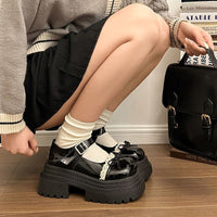Damen Modische Mary Jane Schuhe mit dekorativer Schleife und robuster Plateau-Sohle – Schwarz