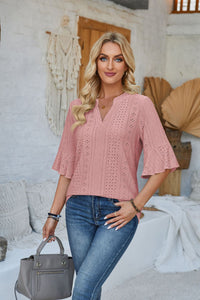 Damen modisches Oberteil mit durchbrochenem Design und Volantärmeln – Hautpink