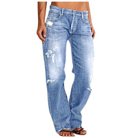 Damen Destroyed Jeans mit weitem Bein und lässiger Passform – Hellblau