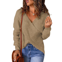 Damen KREUZ STRICKPULLOVER | MODERNER, BEQUEMER STIL – Khaki