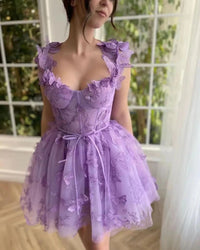 Heidi-Mode | Chic Schlitz Braut Party Strand Kleid – Lila kurzer Rock