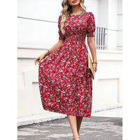 Amelia - Kleid mit Rundhalsausschnitt und Blumenmuster – Rot