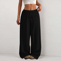 Damen Weite Sommerhose aus leichtem Stoff mit Gummizug – Schwarz