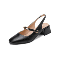 Damen Dirndl Schuhe | Klassische Slingback-Schuhe mit Blockabsatz – Schwarz