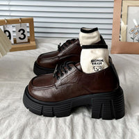 Damen modische Plateau-Schnürschuhe mit robustem Profil – Braun