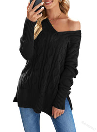 DAME V-AUSSCHNITT STRICKPULLOVER | ELEGANTER KOMFORT STIL – Schwarz