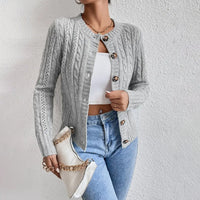 Strukturierte Strickjacke für Damen | Mit Knopfleiste – Grau