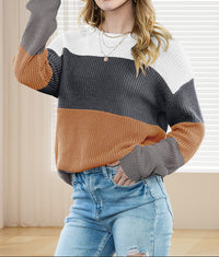 Damen FARBLOCK STRICKPULLOVER | MODERNER, BEQUEMER STIL – Khaki