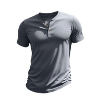 Herren Sommer Slim Fit Henley T-shirt – Grau