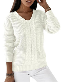 DAME FREIZEIT STRICK V-AUSSCHNITT PULLOVER | ELEGANTER KOMFORT GARANTIERT – Weiß