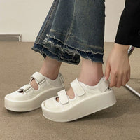 Damen bequeme Plateau-Sandalen mit verstellbaren Klettverschlüssen und rutschfester Sohle – Cremeweiß