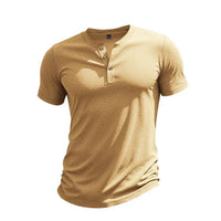 Herren Sommer Slim Fit Henley T-shirt – Gelb