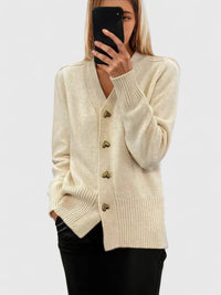Kathrin | Damen Bequem Knöpfen Strickjacke – Beige