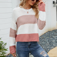 Damen STRICKPULLOVER | Lässiger, bequemer Stil – Rosa Streifen