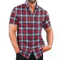 Herren Kurzarm Karohemd mit Taschen und modischem Schnitt – Rot