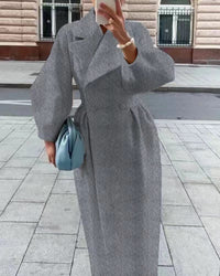 Eleganter Langer Trenchcoat für Damen | Reverskragen – Grau