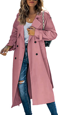 Damen legerer Trenchcoat mit Gürteldesign und stylischen Knöpfen – Rosa